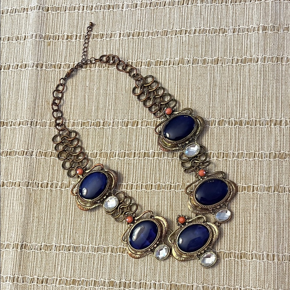 Antique-Inspired Navy Blue Statement Necklace for Women